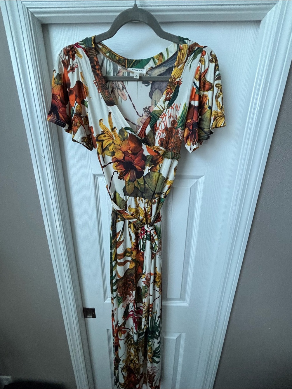 Ivory Floral Wrap Maxi Dress with Autumn Blooms